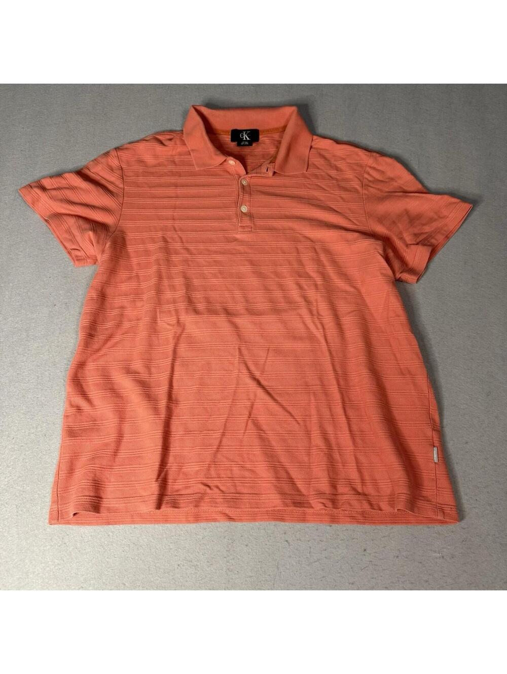 Calvin Klein CK Polo Shirt Men’s‎ M Orange Striped Short Sleeve Casual